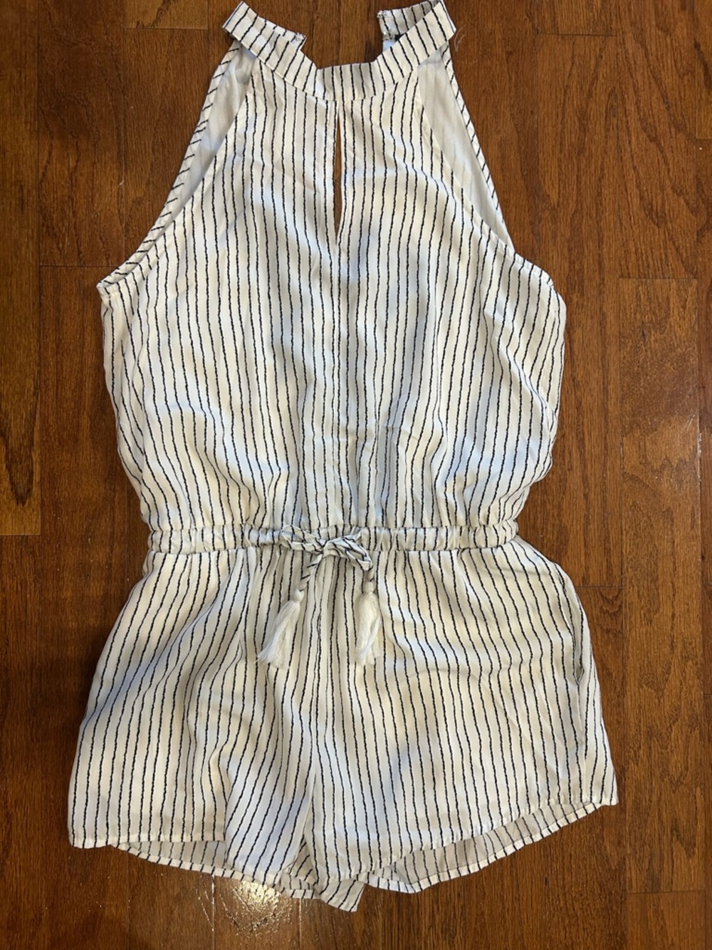 Very J White Romper with Black Pinstripes